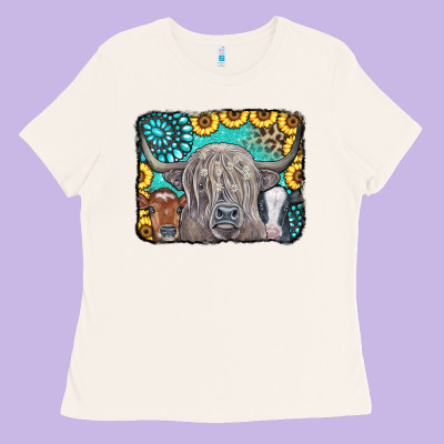 Cows Glitter Turquoise Leopard Sunflowers Ladies Tee Designed By Cowcowdesign