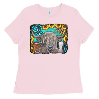 Bubblegum Pink Cows Glitter Turquoise Leopard Sunflowers Ladies Tee - CowCowDesign
