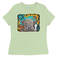 Matcha Cows Glitter Turquoise Leopard Sunflowers Ladies Tee - CowCowDesign