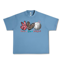 Pebble Blue Peace Love Volleyball Urban Heavy Tee - FaDigitalArtStudio