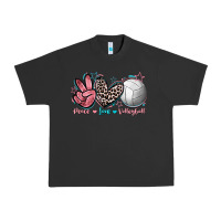 Pigment Black Peace Love Volleyball Urban Heavy Tee - FaDigitalArtStudio