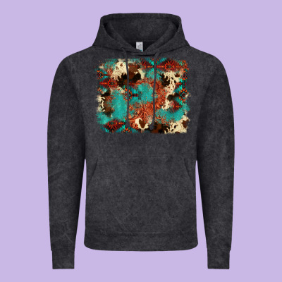 Aztec Turquoise Glitter Cowhide  Tooled Leather Ba Vintage Hoodie Designed By Fadigitalartstudio