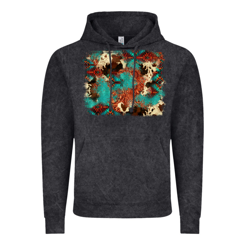 Aztec Turquoise Glitter Cowhide  Tooled Leather Ba Vintage Hoodie by FaDigitalArtStudio | Teevron