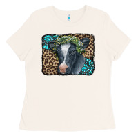 Bone Floral Cow Leopard Gemstone Ladies Tee - CowCowDesign