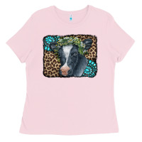 Bubblegum Pink Floral Cow Leopard Gemstone Ladies Tee - CowCowDesign