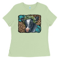 Matcha Floral Cow Leopard Gemstone Ladies Tee - CowCowDesign
