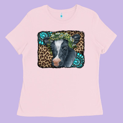 Floral Cow Leopard Gemstone Ladies Tee Designed By Cowcowdesign