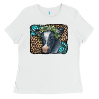 White Floral Cow Leopard Gemstone Ladies Tee - CowCowDesign