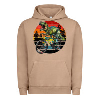 Pigment Burro t rex dinosaur riding bicycle with retro forest sunset Urban Hoodie - RanaPortraitStore