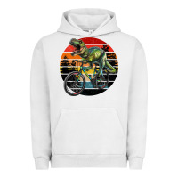 Pigment Lunar Rock t rex dinosaur riding bicycle with retro forest sunset Urban Hoodie - RanaPortraitStore