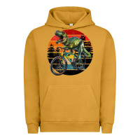 Pigment Peanut Butter t rex dinosaur riding bicycle with retro forest sunset Urban Hoodie - RanaPortraitStore