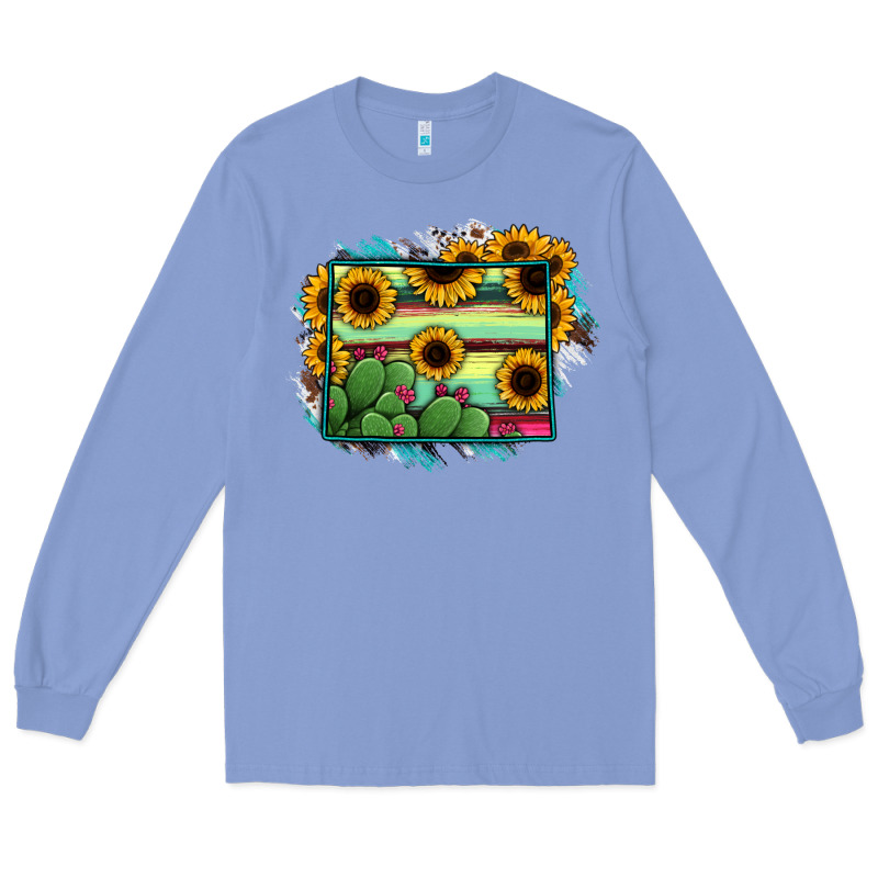 Wyoming Map Sunflower Cactus Serape Long Sleeve Tee by RanaPortraitStore | Teevron
