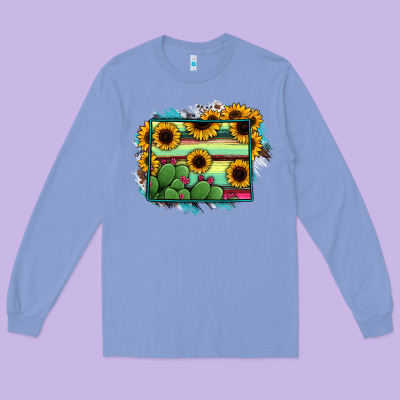 Wyoming Map Sunflower Cactus Serape Long Sleeve Tee Designed By Ranaportraitstore