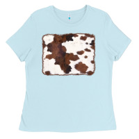 Baby Blue Brown Cowhide Background Ladies Tee - CowCowDesign