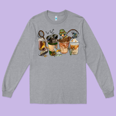 Fishing Coffee Cups Long Sleeve Tee Designed By Fadigitalartstudio