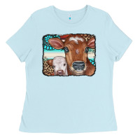 Baby Blue Cows Serape Leopard Gemstone Ladies Tee - CowCowDesign