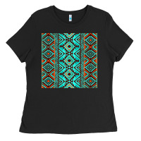 Black Aztec Turquoise Pattern Ladies Tee - CowCowDesign