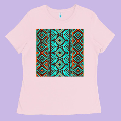 Aztec Turquoise Pattern Ladies Tee Designed By Cowcowdesign