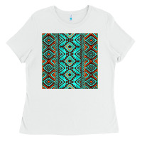 White Aztec Turquoise Pattern Ladies Tee - CowCowDesign