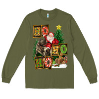 Army Green Christmas Trex Ho Ho Ho Santa Long Sleeve Tee - FaDigitalArtStudio