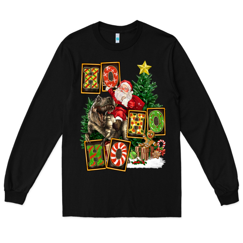Christmas Trex Ho Ho Ho Santa Long Sleeve Tee by FaDigitalArtStudio | Teevron