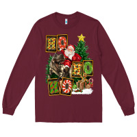Burgundy Christmas Trex Ho Ho Ho Santa Long Sleeve Tee - FaDigitalArtStudio