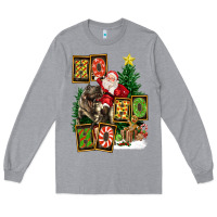 Heather Grey Christmas Trex Ho Ho Ho Santa Long Sleeve Tee - FaDigitalArtStudio