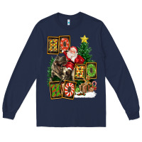 Navy Christmas Trex Ho Ho Ho Santa Long Sleeve Tee - FaDigitalArtStudio