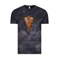 Cloud Black Western Tooled Leather Bull Skull Vintage Tee - Jasminsmagicworld