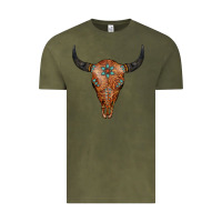 Vintage Olive Western Tooled Leather Bull Skull Vintage Tee - Jasminsmagicworld