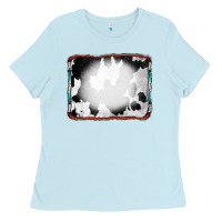 Baby Blue Cowhide Background with Bleach Serape Frame Ladies Tee - CowCowDesign