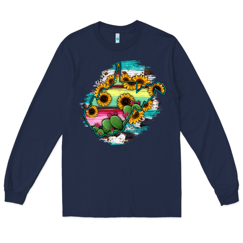 West Virginia Map Sunflower Cactus Serape Long Sleeve Tee by RanaPortraitStore | Teevron