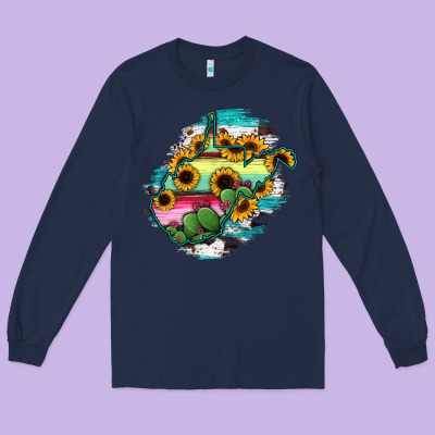 West Virginia Map Sunflower Cactus Serape Long Sleeve Tee Designed By Ranaportraitstore