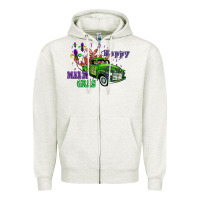 Oatmeal Heather mardi gras with truck Zipper Hoodie - AdoDesignShop