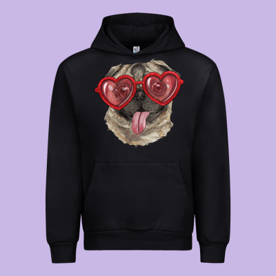 Pug With Love Glasses Urban Hoodie Designed By Ranaportraitstore