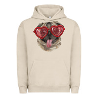 Pigment French Oak pug with love glasses Urban Hoodie - RanaPortraitStore