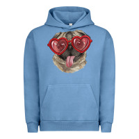Pigment Pebble Blue pug with love glasses Urban Hoodie - RanaPortraitStore