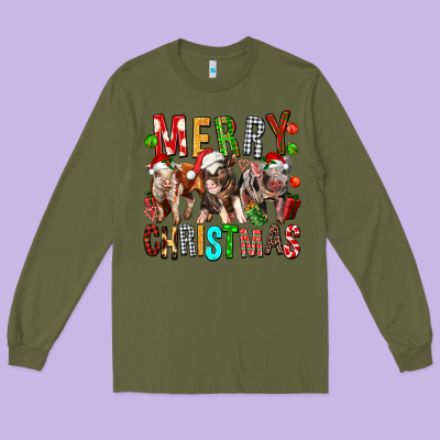 Merry Christmas Pigs Long Sleeve Tee Designed By Fadigitalartstudio