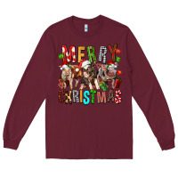 Burgundy Merry christmas pigs Long Sleeve Tee - FaDigitalArtStudio