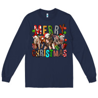Navy Merry christmas pigs Long Sleeve Tee - FaDigitalArtStudio