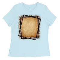 Baby Blue Burlap and Leopard  Black Frame Ladies Tee - CowCowDesign