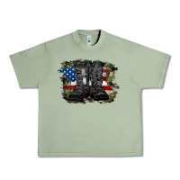 Oil Green american flag with army boots Urban Heavy Tee - RanaPortraitStore