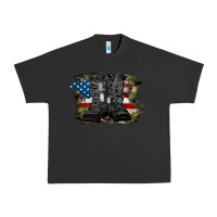 Pigment Black american flag with army boots Urban Heavy Tee - RanaPortraitStore