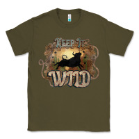 Army Green Keep it wild western bull Classic Tee - HowdyJamesFarm