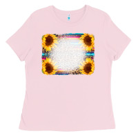 Bubblegum Pink Serape Bleached Sunflowers Leopard Background Ladies Tee - CowCowDesign