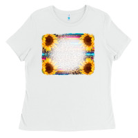 White Serape Bleached Sunflowers Leopard Background Ladies Tee - CowCowDesign