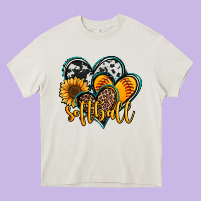 Softball Hearts Heavy Core Tee Designed By Jasminsmagicworld