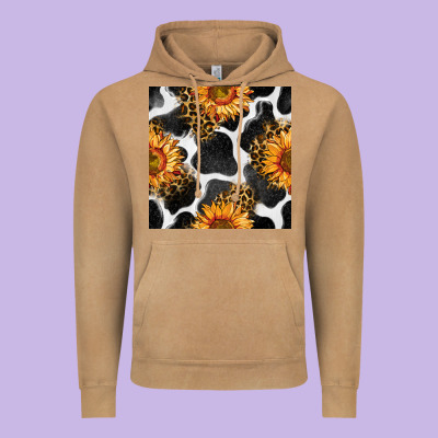 Cowhide Leopard Sunflower Seamless Pattern Vintage Hoodie Designed By Bundleandbundleshop