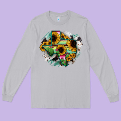 Texas Map Sunflower Cactus Serape Long Sleeve Tee Designed By Ranaportraitstore
