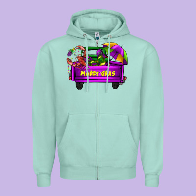 Mardi Grass Umbrella With Truck Zipper Hoodie Designed By Adodesignshop